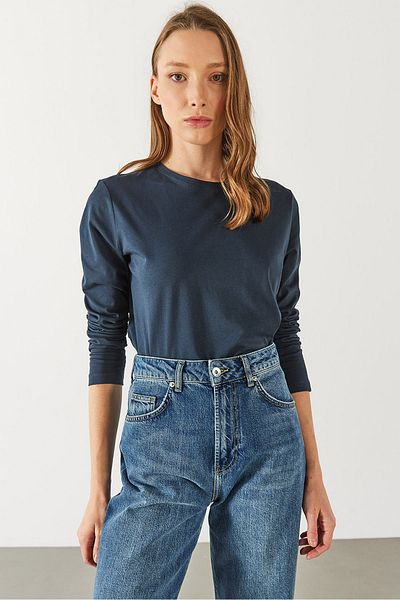 VENA Tricou de bază cu mânecă lungă Gloria Crew Neck Regular Fit - ALBASTRU ÎNCHIS