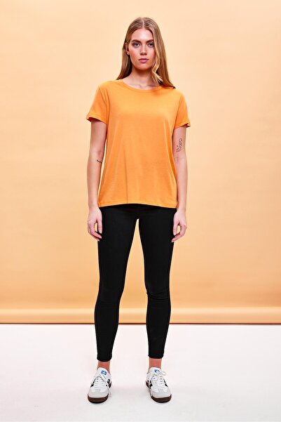 VENA Women's Boyfriend Orange Crew Neck Regular Fit Modal T-Shirt (Lyocell)
