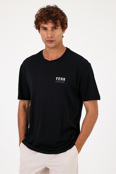 VENA Ανδρικό μπλουζάκι με λαιμόκοψη Vena Black Embossed