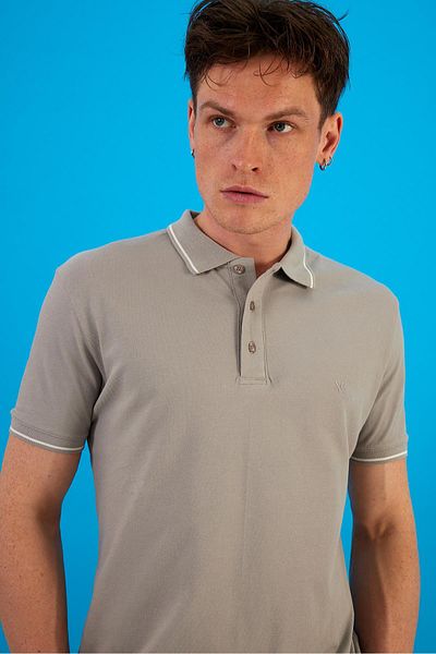 VENA Tricou piqué cu dungi gri pentru bărbați - Croială normală