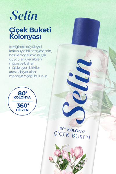 Selin Parfümlü Kolonya Çiçek Buketi 400 ml 4'lü Set