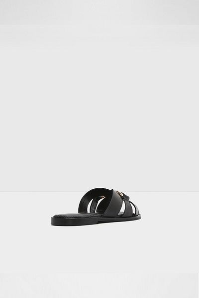 Aldo Mona-Tr - Genuine Leather Straw Sole Black Women's Flat Slippers