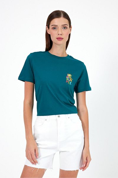 VENA Tricou de damă cu model Forest - Decolteu, imprimat cu text, vară