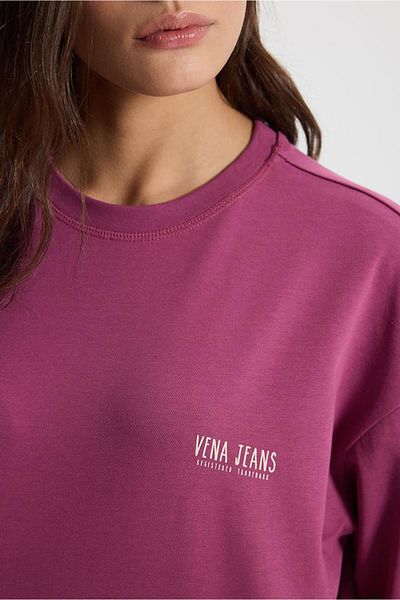 VENA Tricou cu mânecă lungă cu imprimeu cu logo-ul prune pentru damă