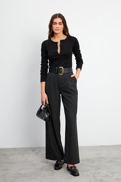 VENA Tricou de bază negru cu mânecă lungă pentru femei