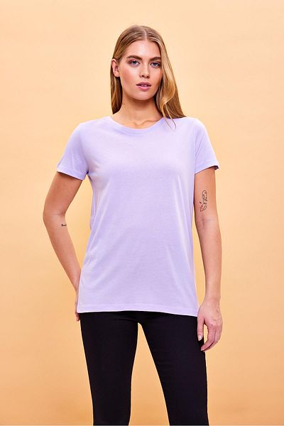 VENA Tricou modal pentru femei Boyfriend, liliac, cu decolteu obișnuit, cu croiala normală (LYOCELL)