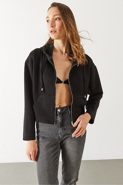 VENA Суитшърт с цип Jovie Soft Texture (CUPRO) - ЧЕРЕН