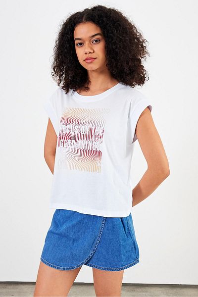 VENA Tricou cu imprimeu alb Focus damă