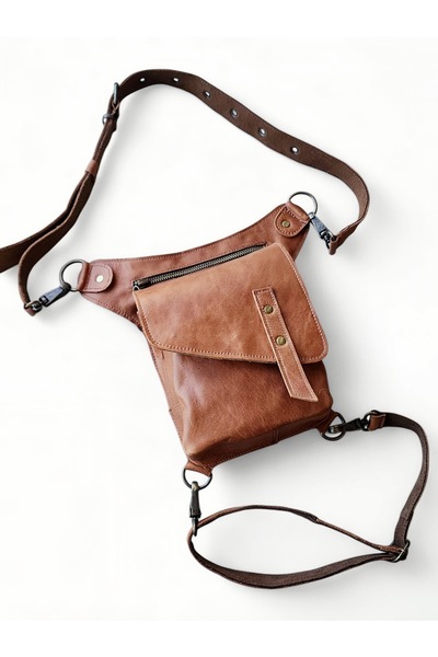 Crow'sRoom Handmade Deri Bel Ve Bacak Çantası (kapaklı Model Taba)