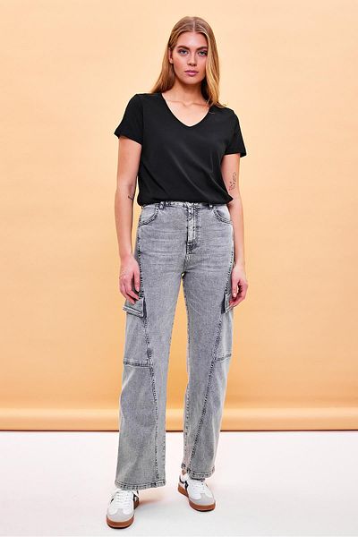 VENA Tricou modal pentru femei Boyfriend, negru, cu decolteu în V, cu croiala normală (LYOCELL)