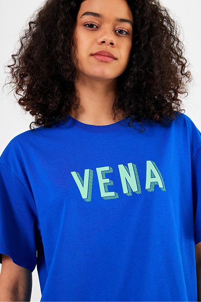 VENA Women's Vena Sapphire Logo Printed Oversize T-Shirt