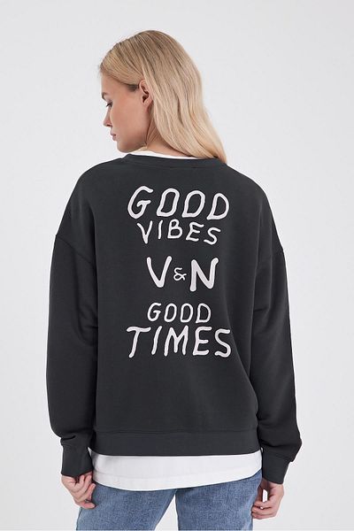 VENA Γυναικείο φούτερ με στάμπα Anthracite Good Wibes