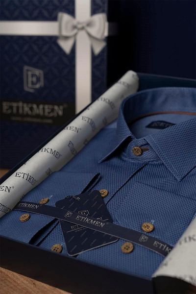Etikmen Ανδρικό πουκάμισο Indigo Brown Button Slimfit Gift Boxed