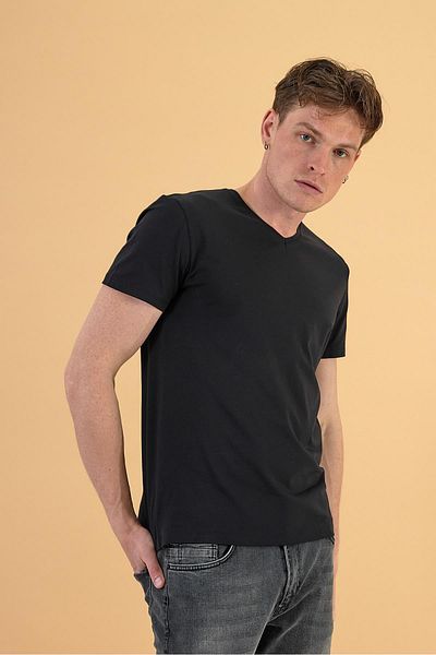 VENA Ανδρικό μπλουζάκι Nick Black V-Neck Slim Fit Basic - 2y2423824-028