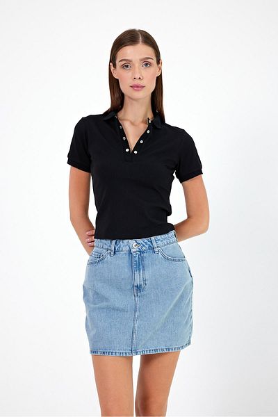 VENA Tricou cu mânecă scurtă, negru, cu gât polo, Jessica