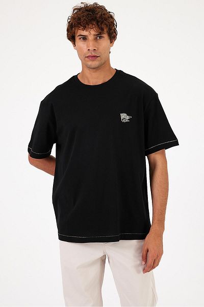VENA Μαύρο ανδρικό μπλουζάκι Oversize - Sam Printed
