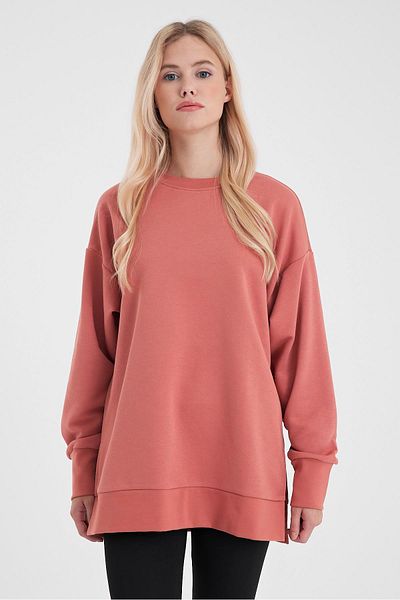 VENA Γυναικείο φούτερ με λαιμόκοψη Dusty Rose με κανονική εφαρμογή με 3 κλωστές