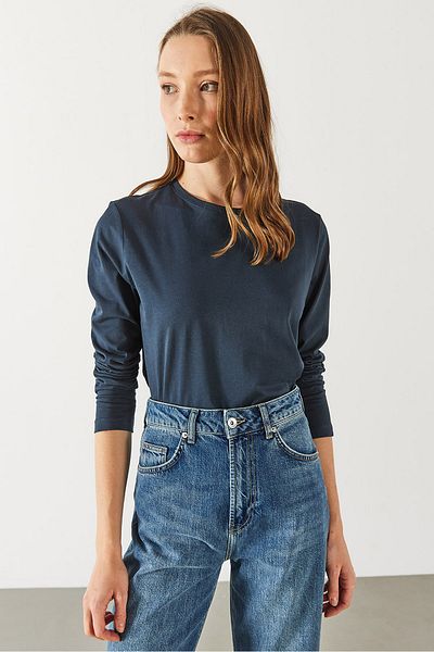 VENA Tricou de bază cu mânecă lungă Gloria Crew Neck Regular Fit - ALBASTRU ÎNCHIS
