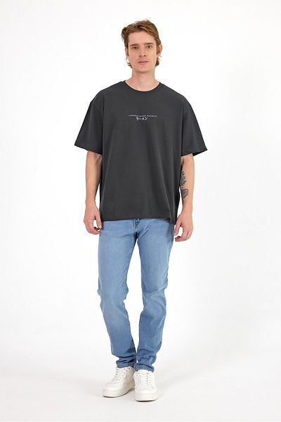 VENA Men's Paul Anthracite Back Printed Crew Neck Regular Fit T-Shirt