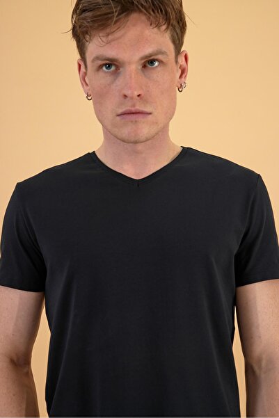VENA Ανδρικό μπλουζάκι Nick Black V-Neck Slim Fit Basic - 2y2423824-028