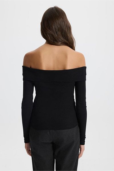 VENA Tricou de damă Julia negru cu detaliu fără umeri