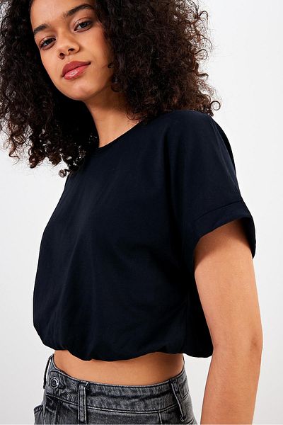 VENA Tricou de damă Jess Black Balloon Form Crop