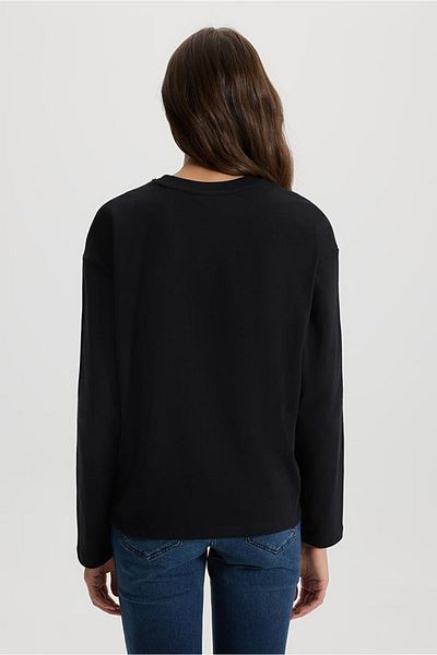 VENA Tricou cu mânecă lungă cu imprimeu cu logo negru pentru damă