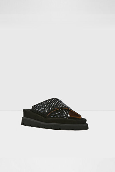 Aldo LINNIE-TR - Hakiki Deri Kalın Tabanlı Taşlı Siyah Kadın Terlik