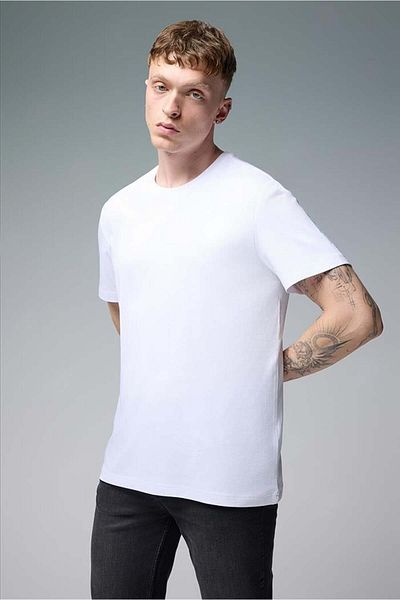 VENA Men's Ken White Crew Neck Regular Fit Basic T-Shirt - 29716-022