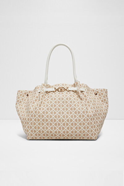 Aldo Marseılla - Women's Faux Leather Ecru Top Zipper Closure Large Size Tote & Double Handle Open Mouth Bag