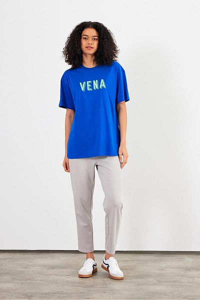 VENA Women's Vena Sapphire Logo Printed Oversize T-Shirt