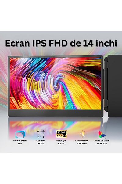 Velixo Dual Extendable Laptop Monitor 14", Full HD, USB-C, 60Hz, Plug & Play, Portable, Windows/Mac/Linux