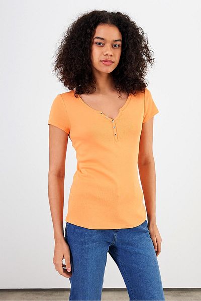 VENA Tricou de damă Matilda portocaliu cu nasturi detaliat pe corp