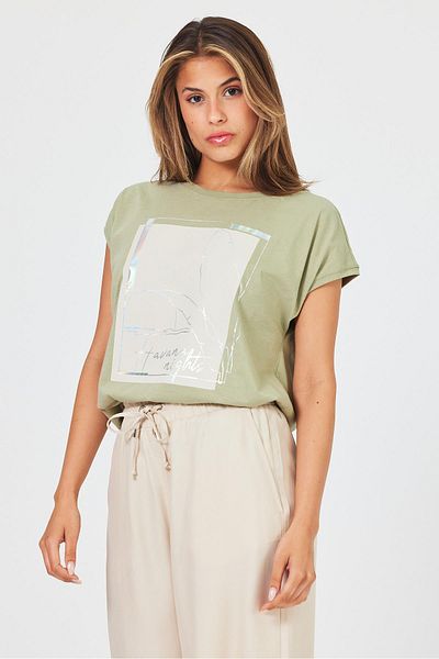 VENA Γυναικείο T-Shirt Havana - Τυπωμένο Φύλλο Τσαϊού Νησιού