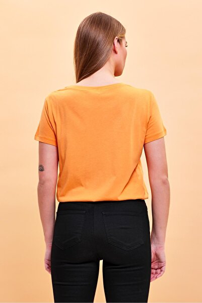 VENA Women's Boyfriend Orange Crew Neck Regular Fit Modal T-Shirt (Lyocell)