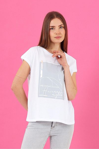 VENA Γυναικείο μπλουζάκι με στάμπα Havana White Foil