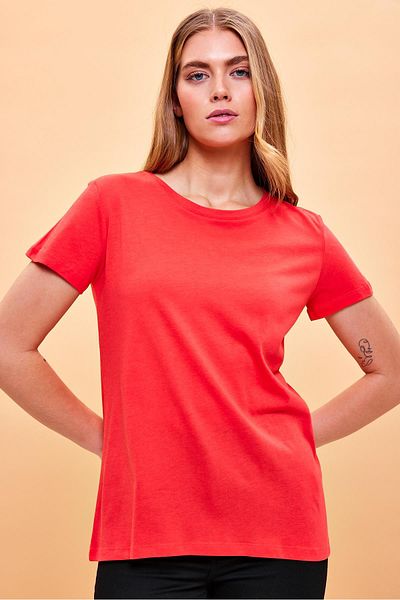 VENA Women's Boyfriend Red Crew Neck Regular Fit Modal T-Shirt (Lyocell)