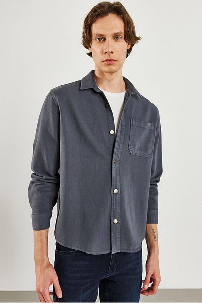 VENA Ανδρικό πουκάμισο με κανονική εφαρμογή Anthracite Pocket Gabardine
