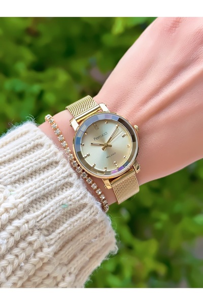 Ferrucci Steel Mesh Cord Women's Wristwatch 3 Atm Waterproof with 2 Years Warranty Mechanism