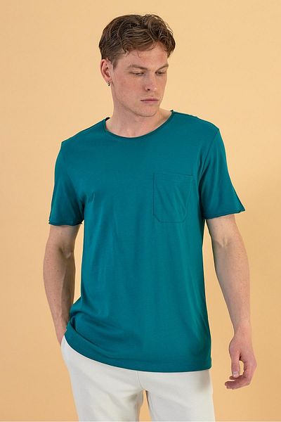 VENA Men's Crew Neck Pocket Detailed Basic Simon Forest T-Shirt