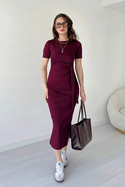 Hope Life Rochie de damă din țesătură modală, cu șireturi laterale, bordeaux
