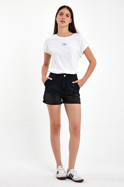 VENA Norah Black Women's Jean Shorts - Elastic Waist