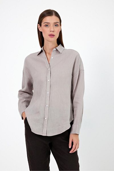 VENA Γυναικείο πουκάμισο Alina Grey Oversize λινό