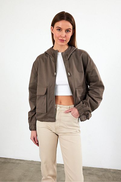 VENA Women's Meggy Khaki Hooded Windbreaker Jacket