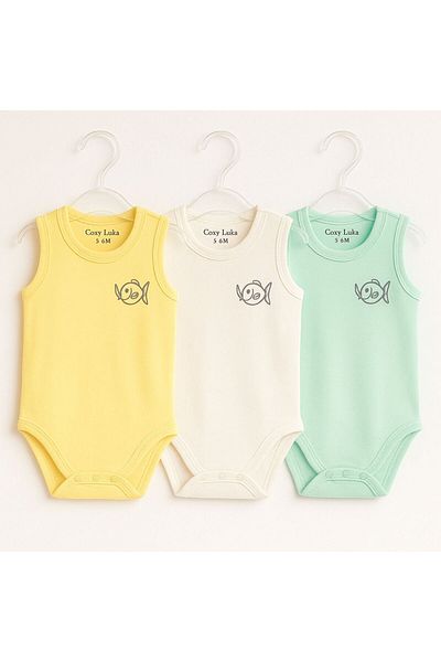CEMRE BEBE 3 Pieces Monthly and Year Old Cotton Snap-On Bodysuit for Girls and Boys Baby Snap-On Bodysuit