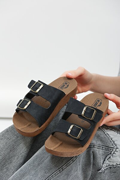 ALTUNTAŞ Unisex Ortopedik Taban Terlik Çift Bantlı Tokalı Günlük Rahat Ev Ve Dışarı Terliği