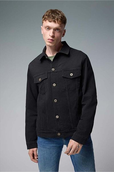 VENA Мъжко черно дънково яке Mark Oversize Wide Cut с цветен разкрой