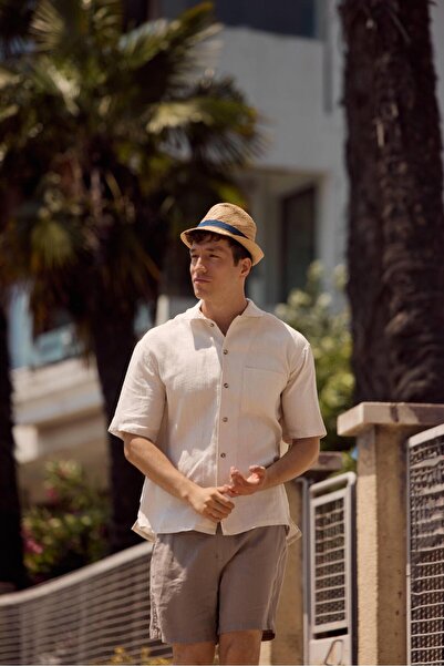 VENA Alex Khaki Men's Linen Shorts - Elastic Waist