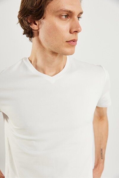 VENA Ανδρικό μπλουζάκι Nick White V-Neck Slim Fit Basic