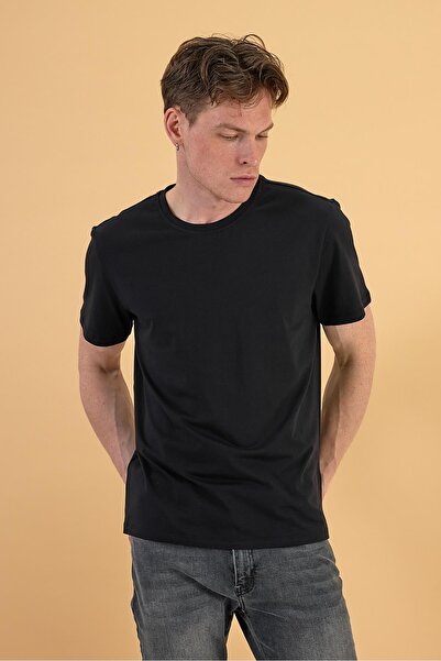 VENA Μαύρο ανδρικό μπλουζάκι - Regular Fit, Crew Neck